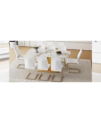 Streamdale Furniture Pandora Glass Dining Set 71" Table & 8 White Pu Chairs
