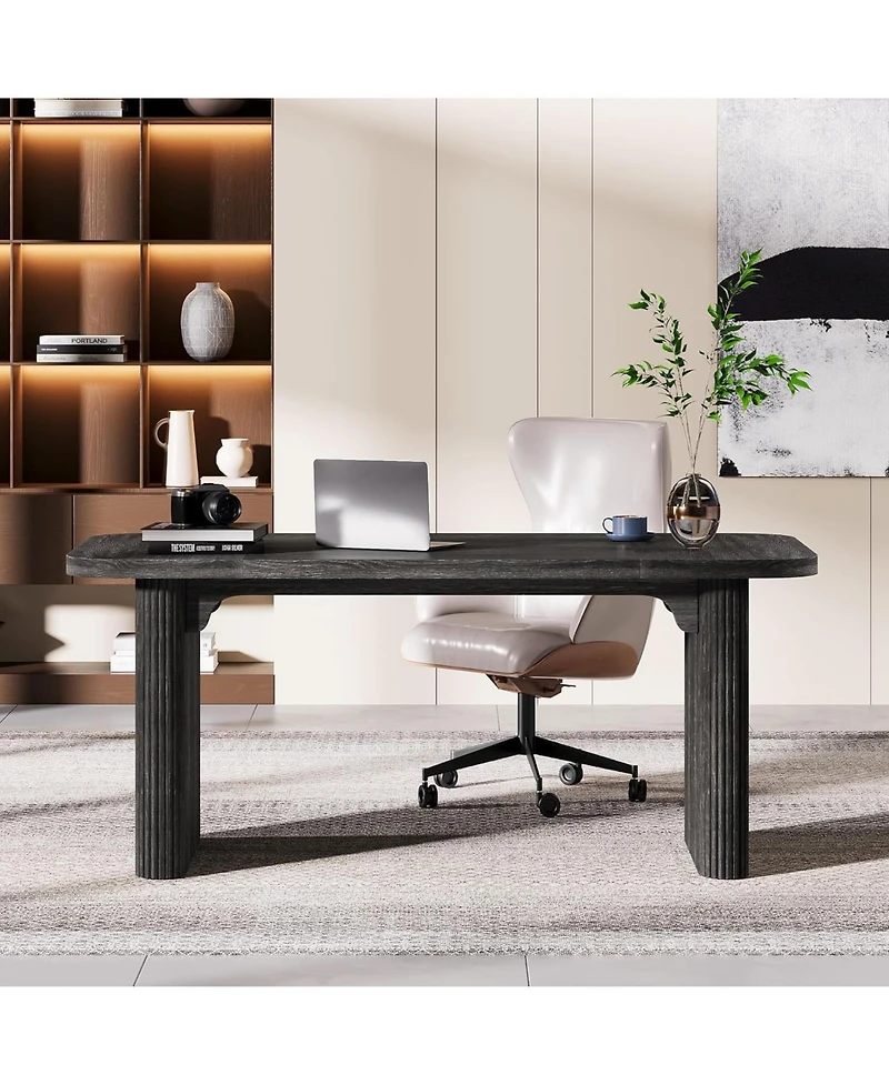Tribesigns Modern Executive Office Desk, 62-Inch Large Wood Computer Aesthetic Workstations with Double Pedestal