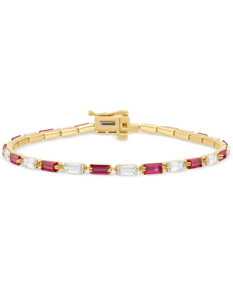 Created Sapphire (3 ct. t.w.) & Created White Sapphire (3 ct. t.w.) Bracelet in 14k Yellow Gold Over Sterling Silver
