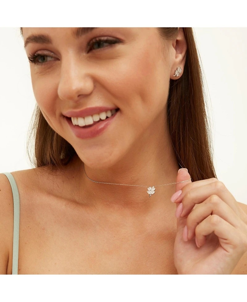 Spero London Four Leaf Clover Sterling Silver Necklace - White