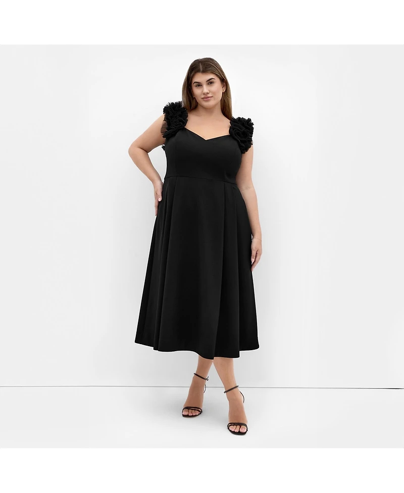 City Chic Plus Roselyn Ruffle Tulle Midi Dress