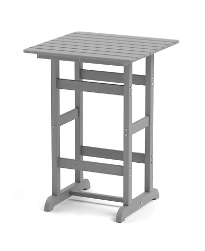 30 Inch Square Bar Table Dining Table with Slatted Tabletop for Poolside-Gray