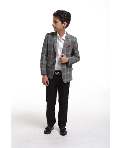 Elie Balleh Toddler Grey Slim Fit Premium Wool Checkered Blazer