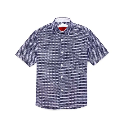 Elie Balleh Big Boys Navy Short Sleeve Floral Neat Slim Fit Shirt