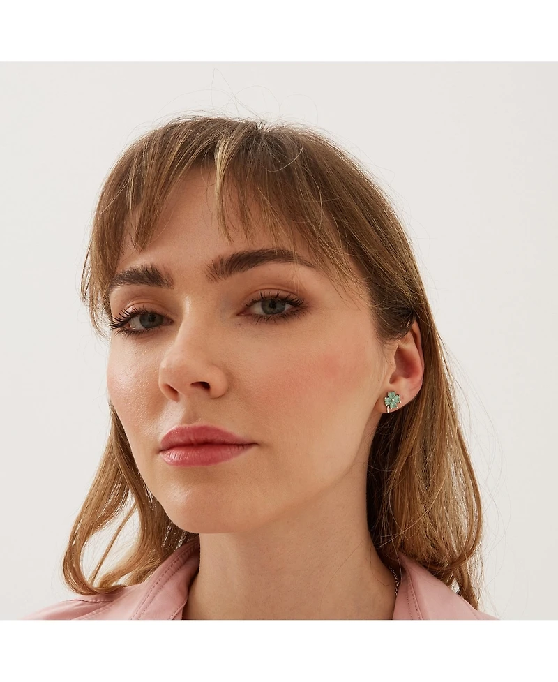 Spero London Four Leaves Clover Sterling Silver Stud Earring - Green
