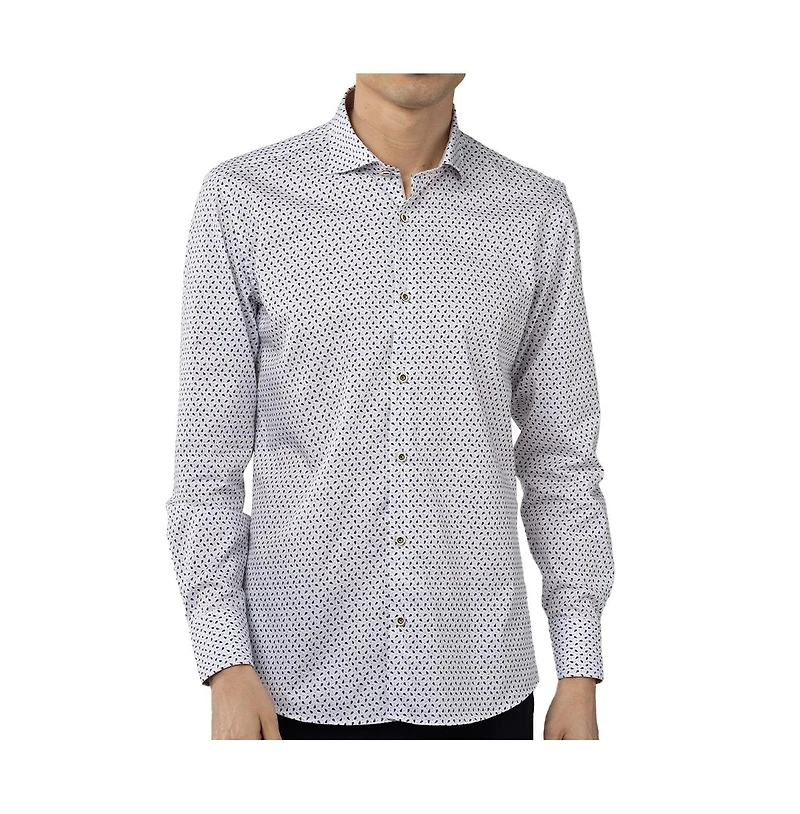 Luchiano Visconti Men's White Tiny Petal Jacquard Shirt