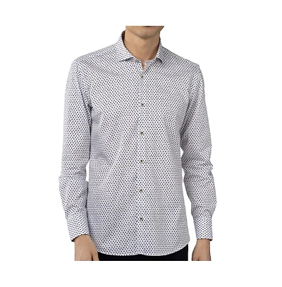 Luchiano Visconti Men's White Tiny Petal Jacquard Shirt