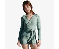 Calypsa Plus Avery 2-Piece Long Sleeve Wrap Swim Set With Reversible Top and Tummy Control Shorts