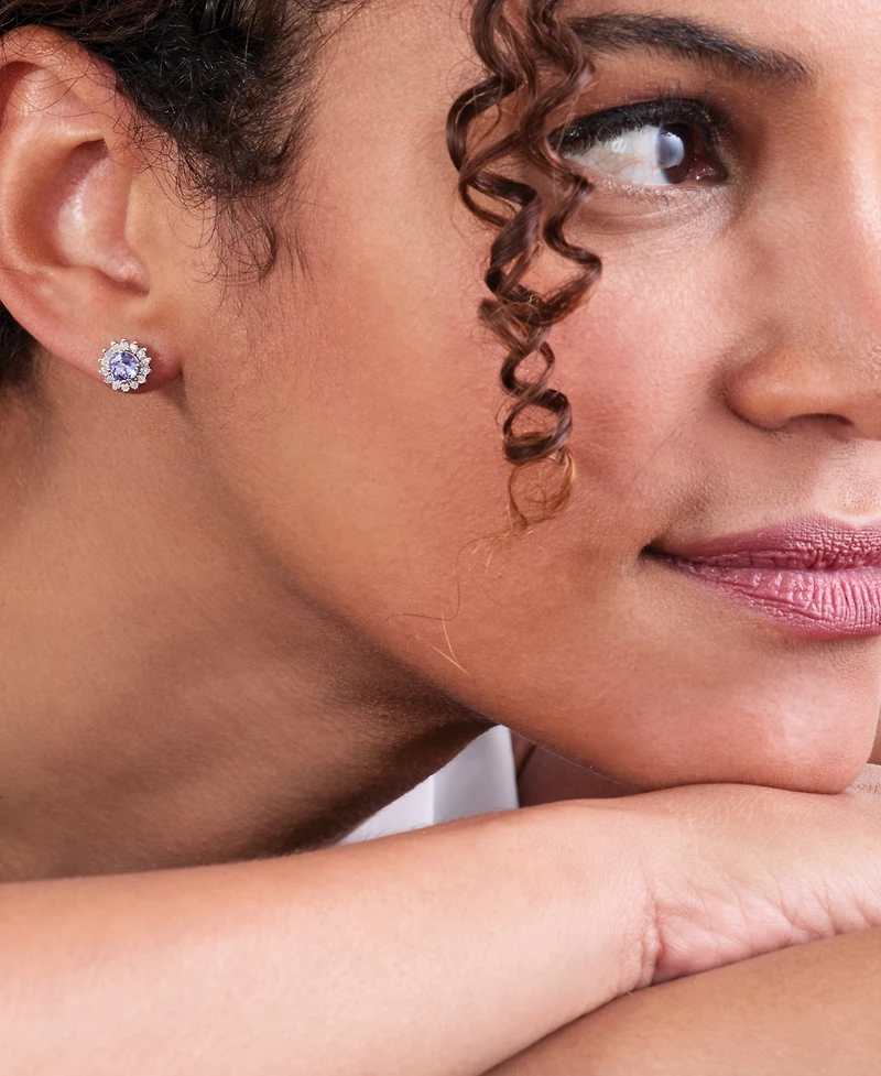 Effy Sapphire (1-1/6 ct. t.w.) & Diamond (1/6 Halo Stud Earrings 14k White Gold or Two Tone (Also available Tanzanite, Ruby, Em