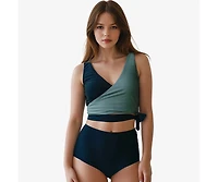 Calypsa Plus Emery 2-Piece Wrap Style Swim Set With Reversible Top and High-Waisted Bottom