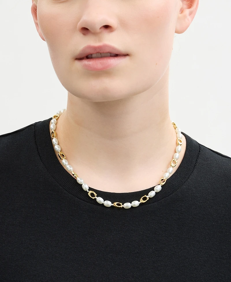 Coach Faux Cultivated Pearl Signature Heritage Collar Necklace