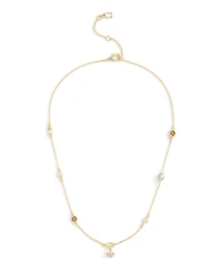 Coach Faux Stone Signature Heritage Cultivated Pearl Charm Strand Necklace