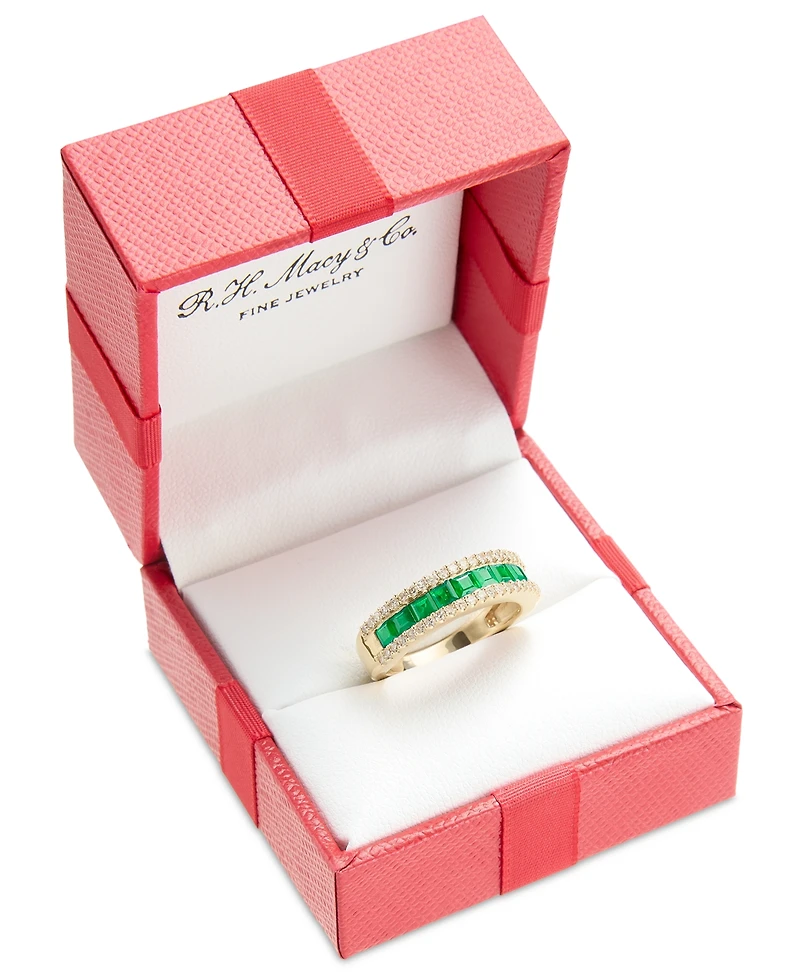 Emerald (1 ct. t.w.) & Diamond (1/3 Channel Set Band 14k Gold (Also available Ruby Sapphire)