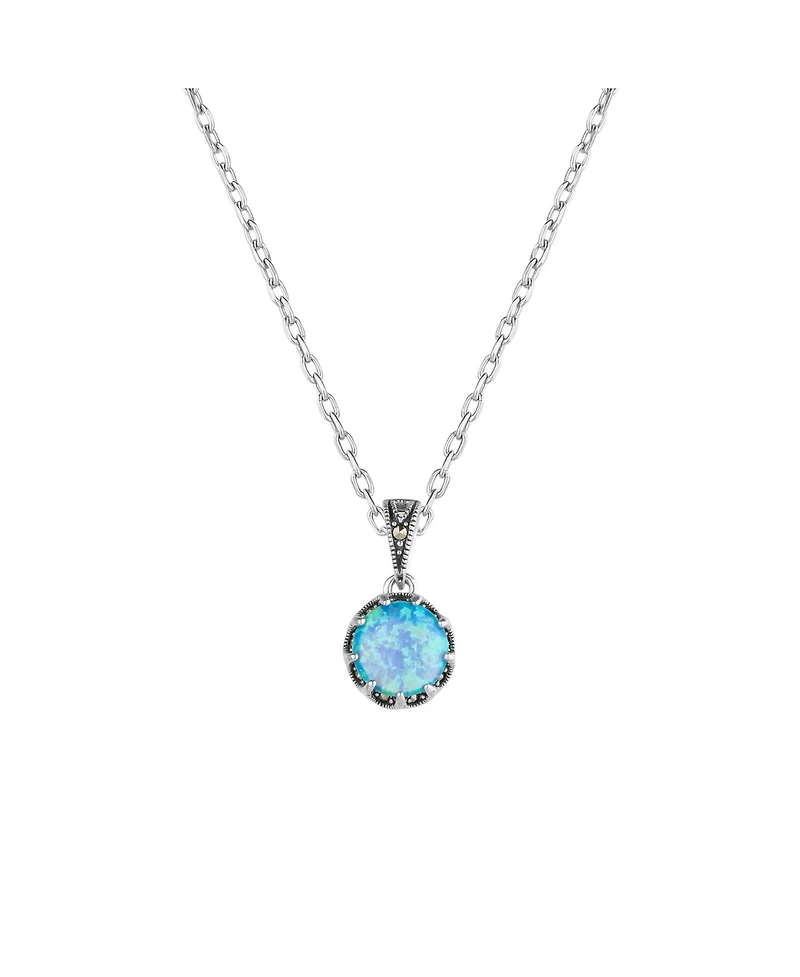 Spero London Round Opal High Quality Sterling Silver Pendant Necklace