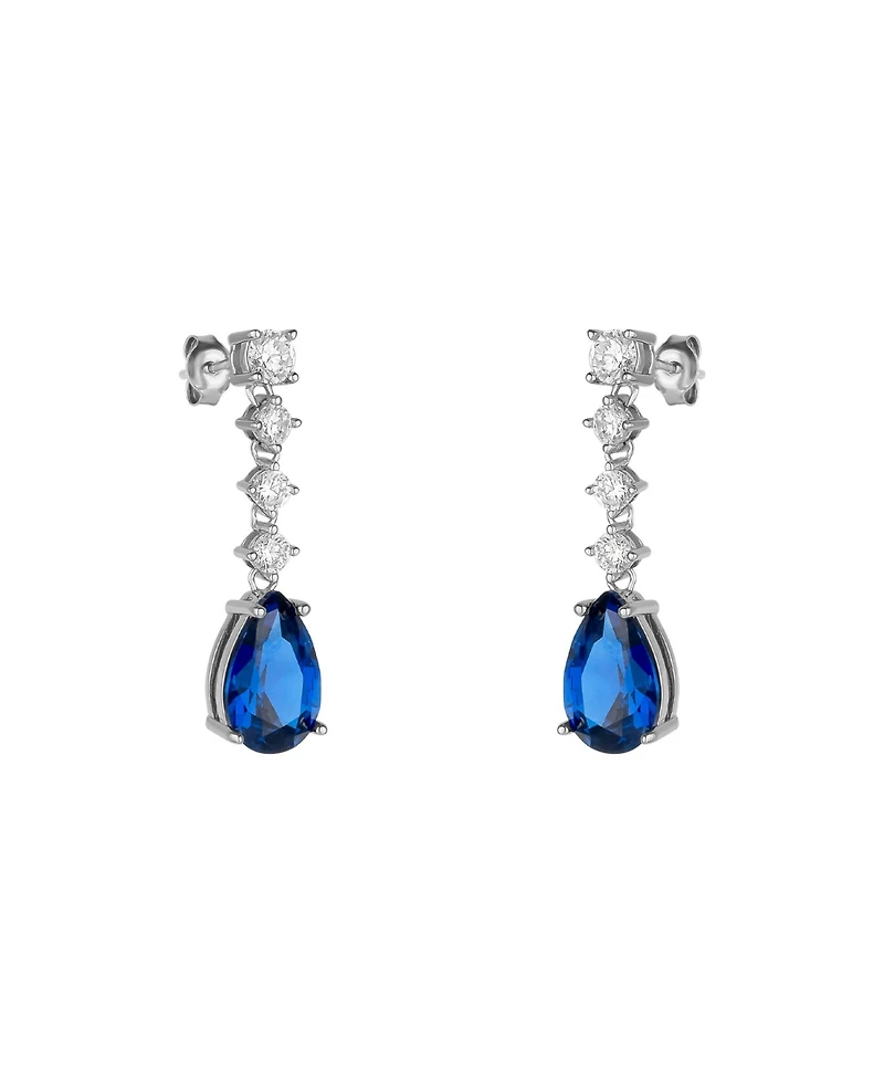 Spero London Pear Shape Sapphire Color Sterling Silver Drop Earrings
