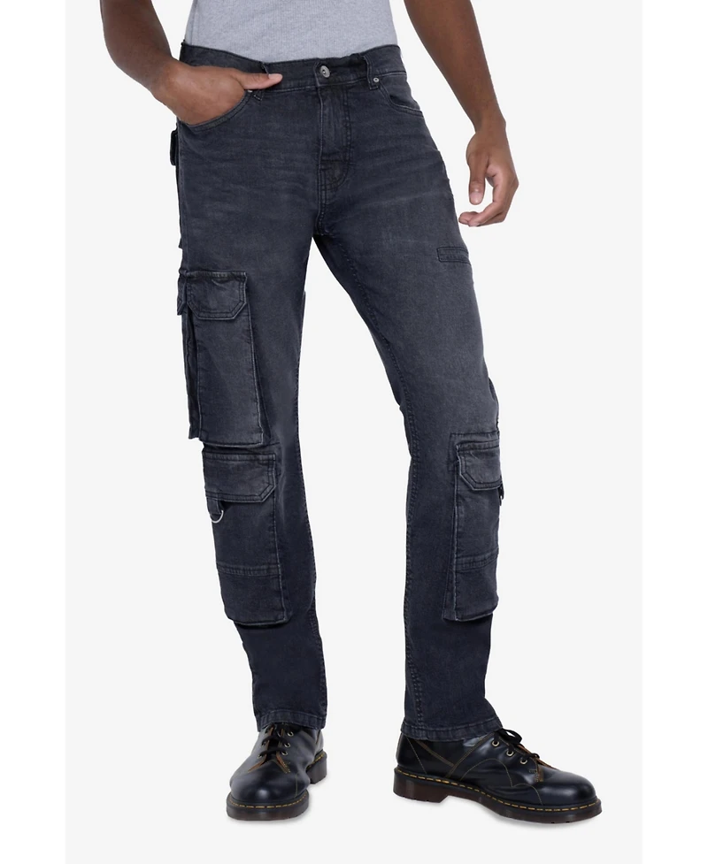 Raw X Men's All Over Multi Cargo Pocket Straight Fit Fashion Jeans