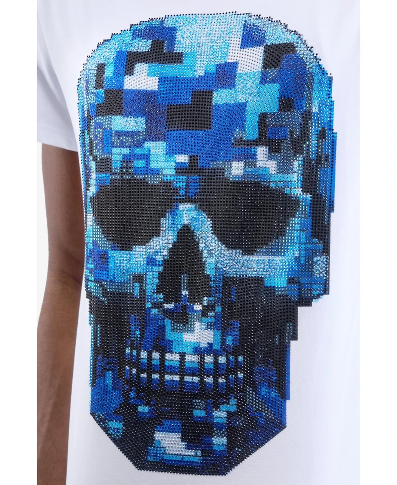 heads or tails Men's Pixel Skull Rhinestone Crew T-Shirt