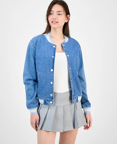 Madden Girl Juniors' Denim Bomber Jacket