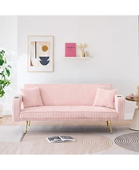 Streamdale White Corduroy Sofa with Pillows - Minimalist Living Room/Study