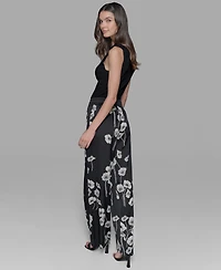 Karl Lagerfeld Paris Petite Floral Print Wide-Leg Pants