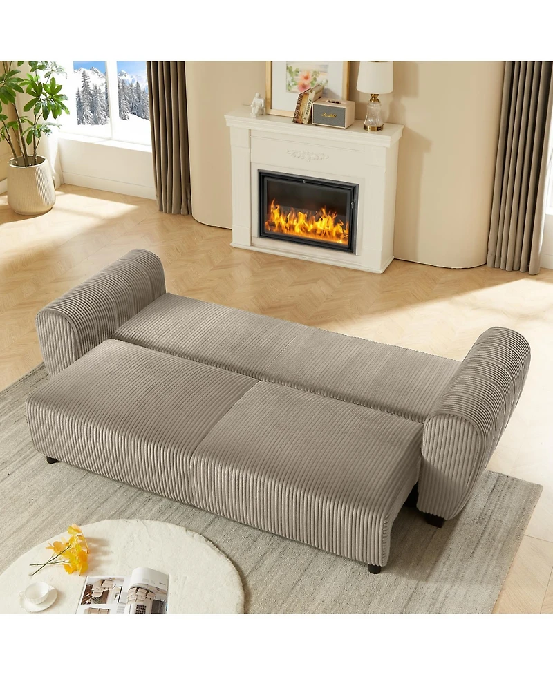 Streamdale Corduroy Sleeper Sofa Couch with Storage - Light Brown