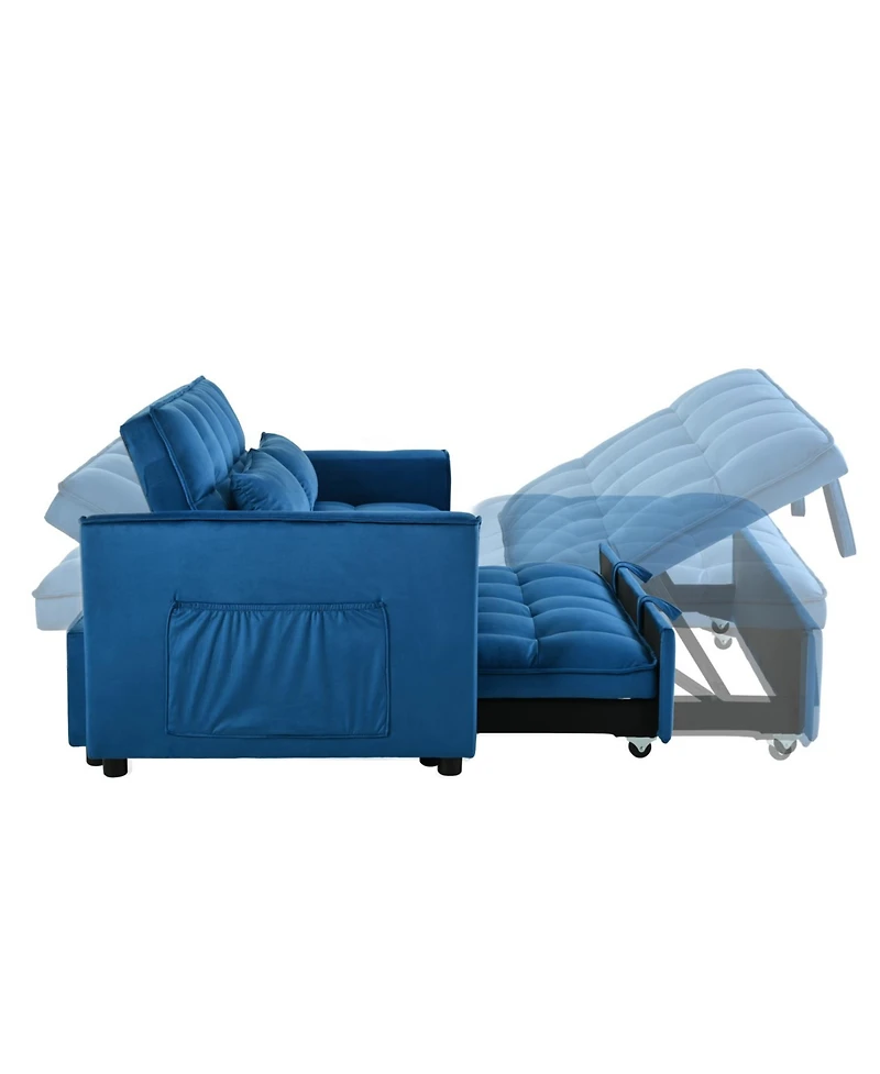 Streamdale Furniture 3-in-1 Convertible Sofa Bed with Reclining Back (Blue)