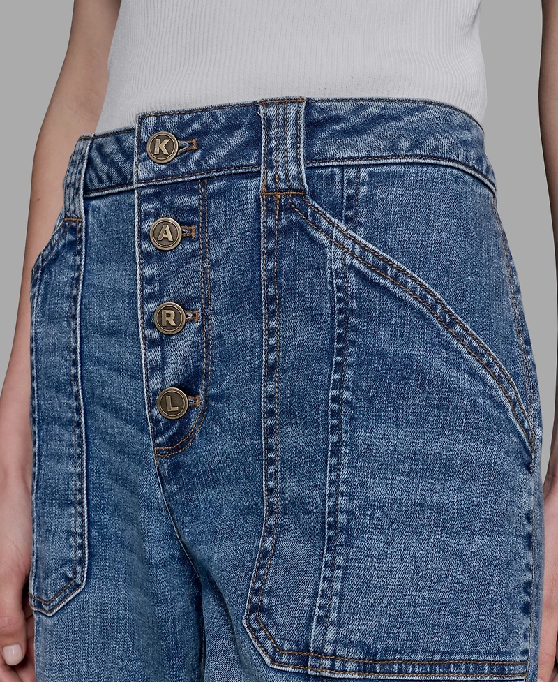 Karl Lagerfeld Paris Petite High Rise Cropped Wide-Leg Jeans