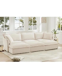 Streamdale Cream Chenille 3-Seat Sofa with Ottomans & Sleeper