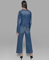 Karl Lagerfeld Paris Petite Crewneck Button-Front Denim Jacket