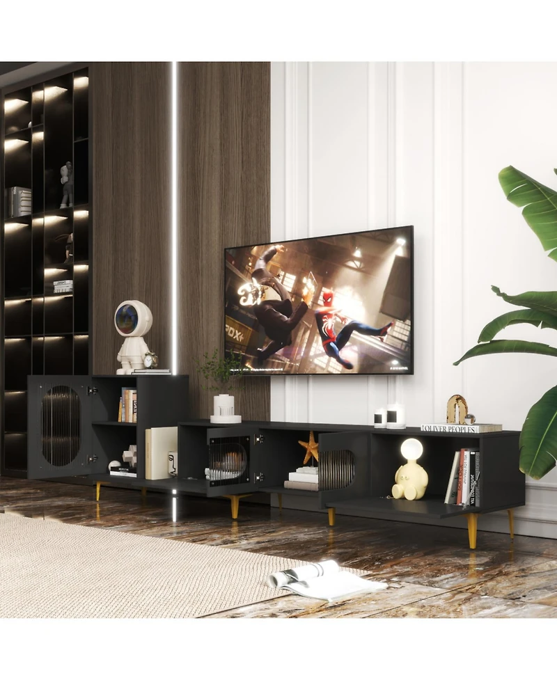 Streamdale Wood Extendable Tv Stand Rectangle Entertainment Center,Media Tv Console for Living Room Bedroom
