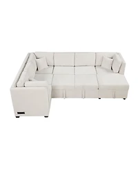 Streamdale Furniture 108" U-Shaped Sectional Sofa Bed with Storage Chaise, Usb Ports & Power Sockets