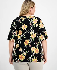 Jm Collection Plus Printed Flared-Sleeve V-Neck Top, Exclusively at Macy's