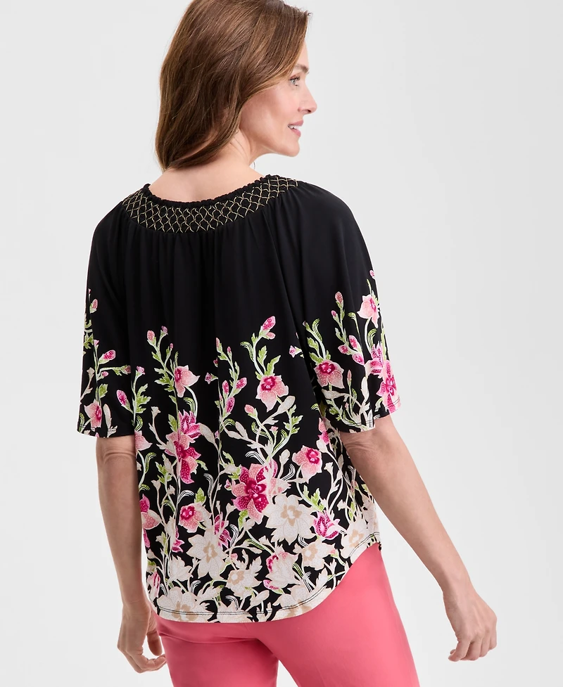 Jm Collection Women's Printed Scoop-Neck Top, Exclusively at Macy's