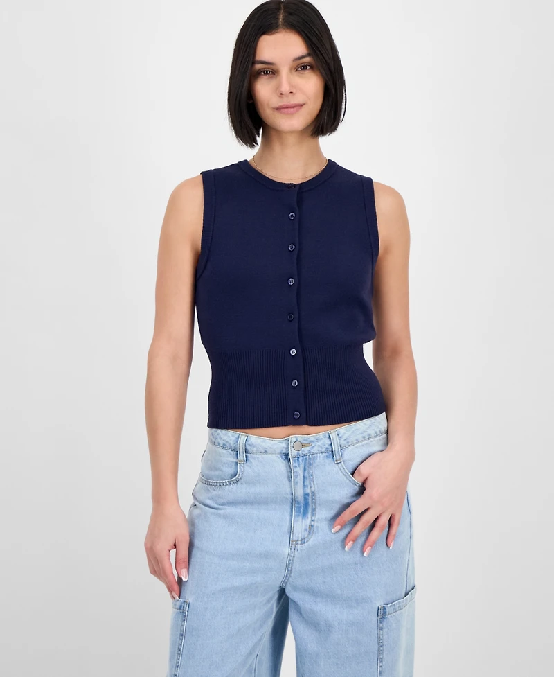 Ultra Flirt Juniors' Sleeveless Button-Front Sweater Vest