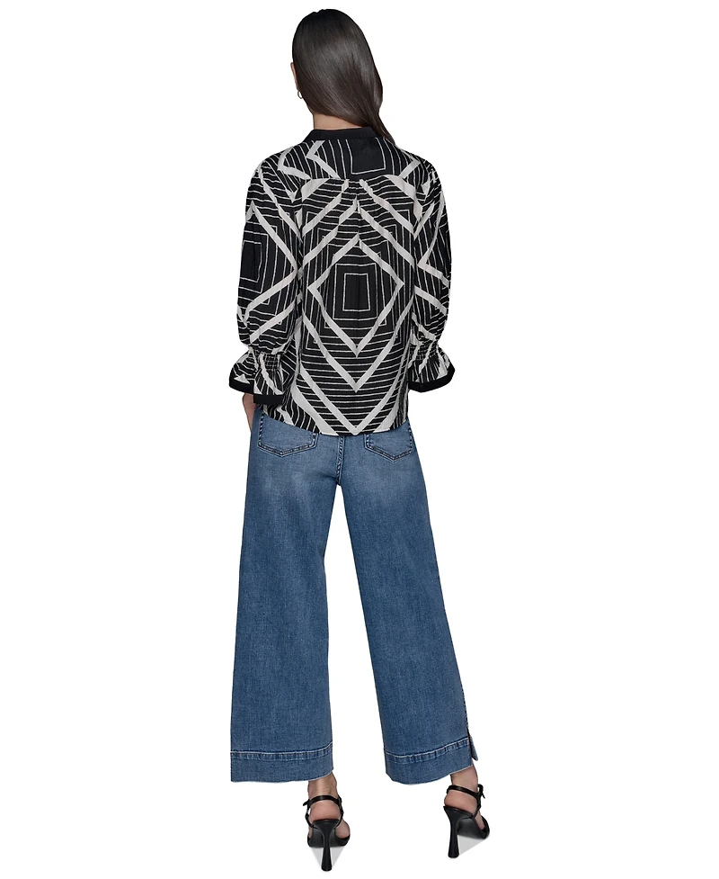 Karl Lagerfeld Paris Women's Geo-Print 3/4-Sleeve Woven Top