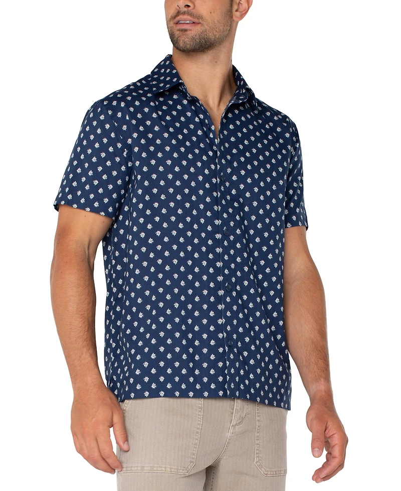 Liverpool Los Angeles Men's Short Sleeve Floral Print Button-Front Shirt