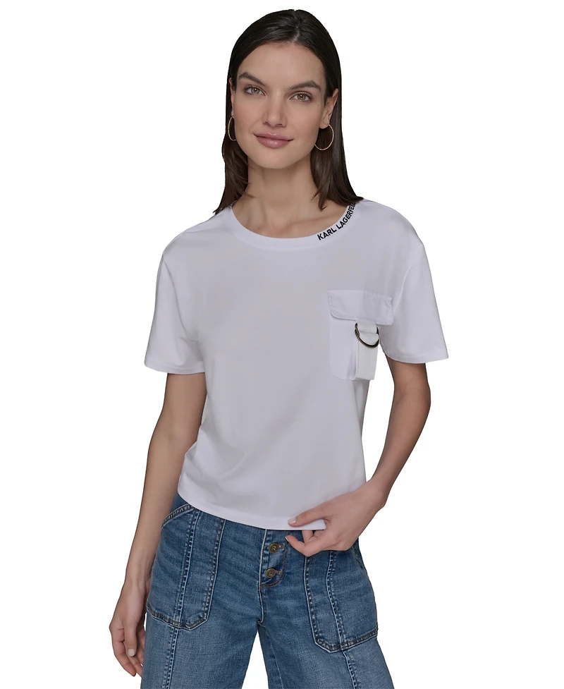 Karl Lagerfeld Paris Women's Buckle-Pocket Knit Top