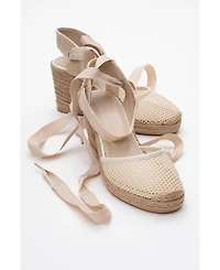 Lions Mesh Leather Wedge Espadrilles Sandal (Women)