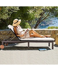 Gymax Patio Adjustable Rattan Recliner Chaise Lounge Chair w/ Cushion Wheels