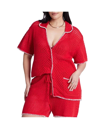 Eloquii Women's Plus Crochet Sweater Tee