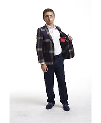 Elie Balleh Boys Navy Slim Fit Classic Plaid Blazer