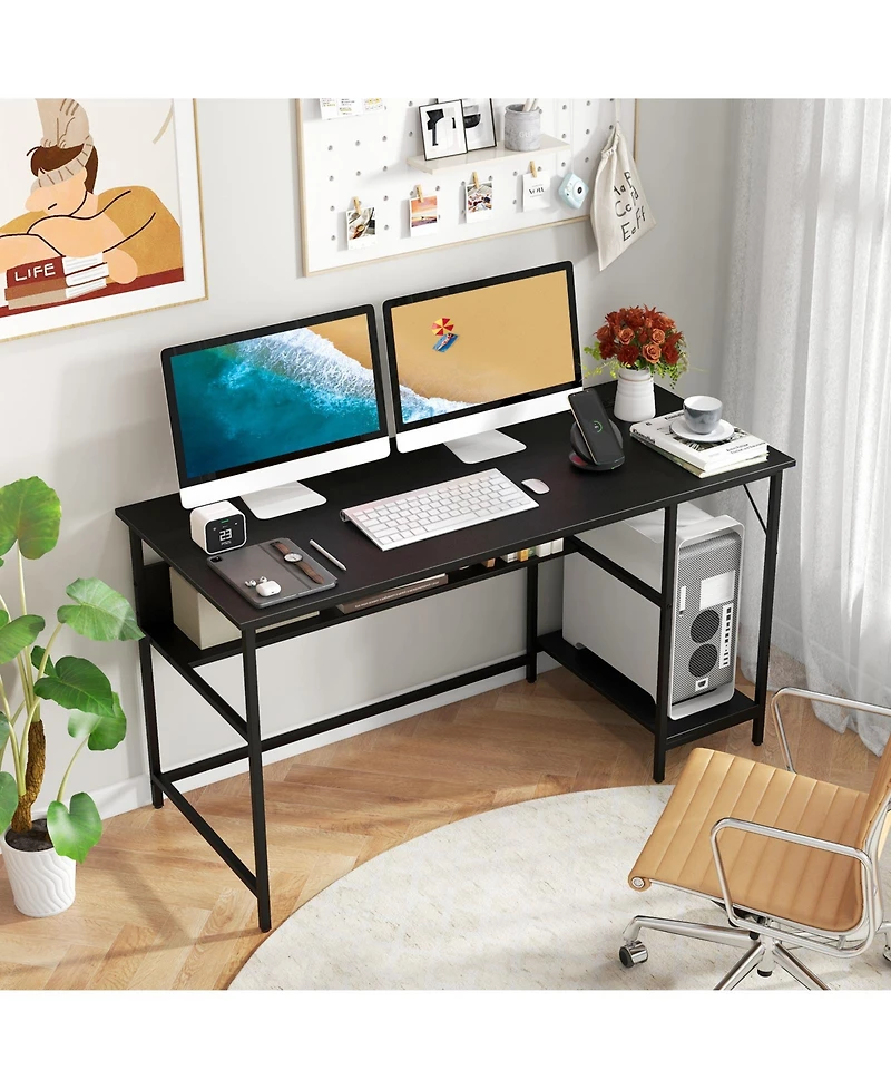 55 Inch Computer Desk with 4 Power Outlets and Cpu Stand