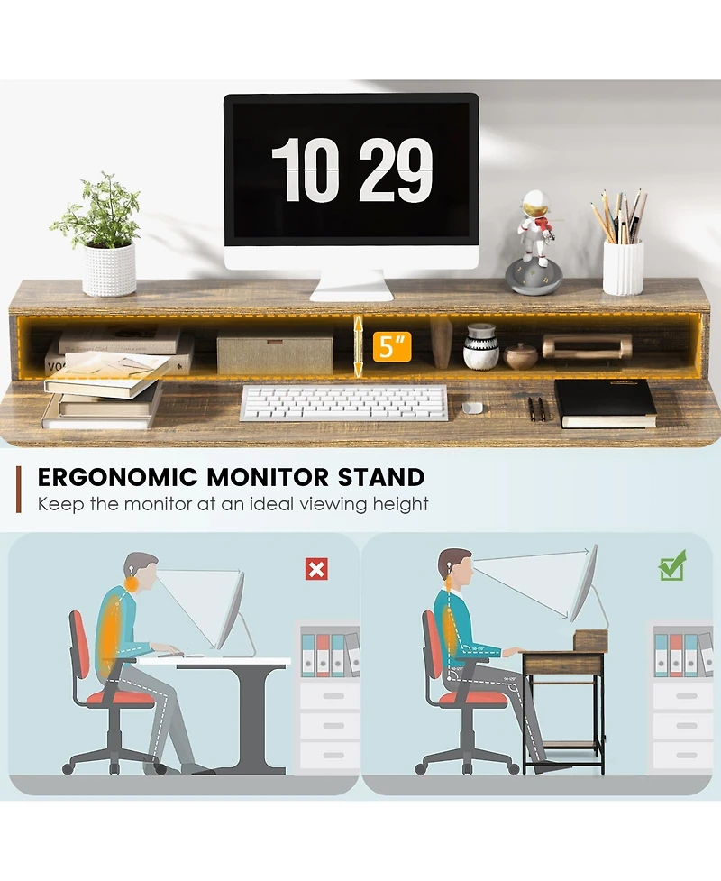 48 Inch Computer Desk with Monitor Stand Drawer and Shelves