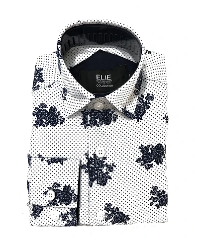 Elie Balleh Big Boys White Floral Print Slim Fit Short Sleeve Shirt