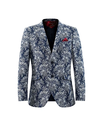 Elie Balleh Boys Navy Slim Fit Floral Brocade Blazer