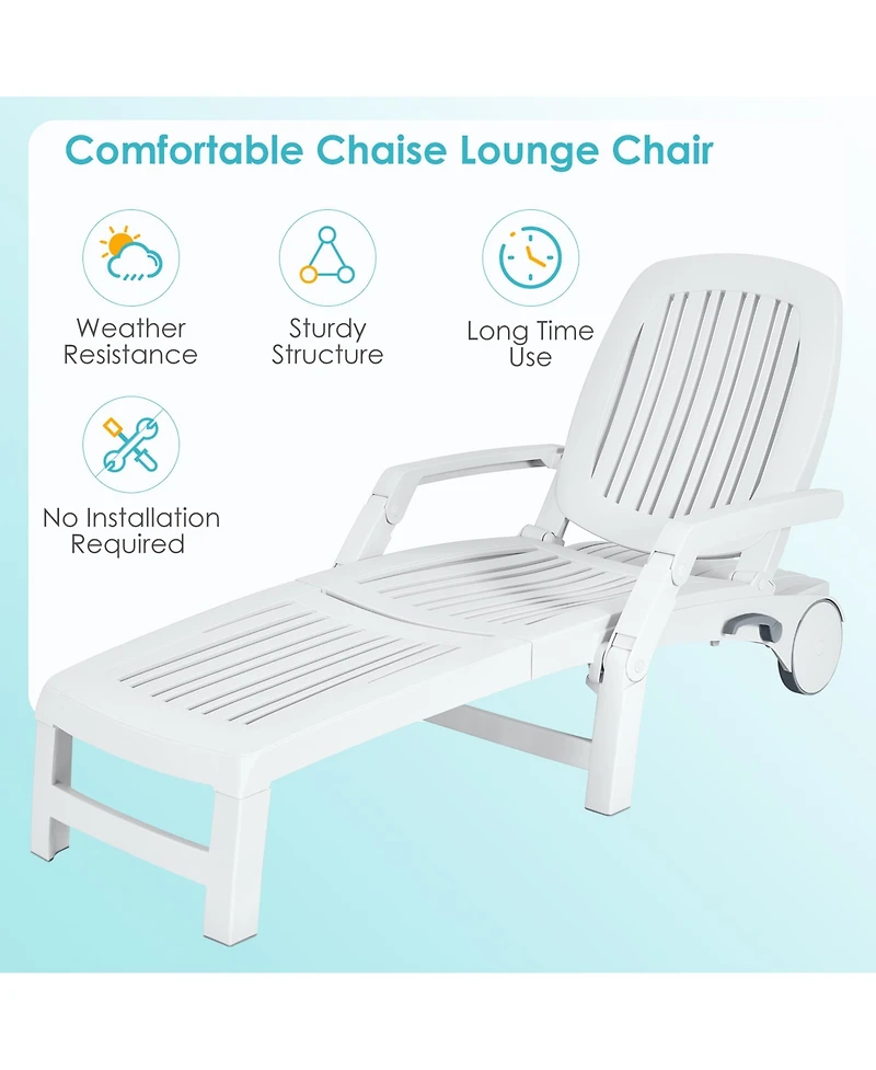 Gymax Set of 2 Patio Adjustable Chaise Lounge Chair Folding Recliner w/ Wheels