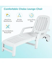 Gymax Set of 2 Patio Adjustable Chaise Lounge Chair Folding Recliner w/ Wheels