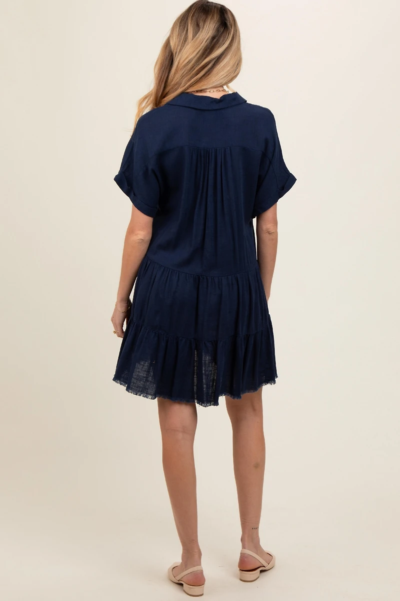 Pinkblush Maternity Navy Tiered Linen Dress