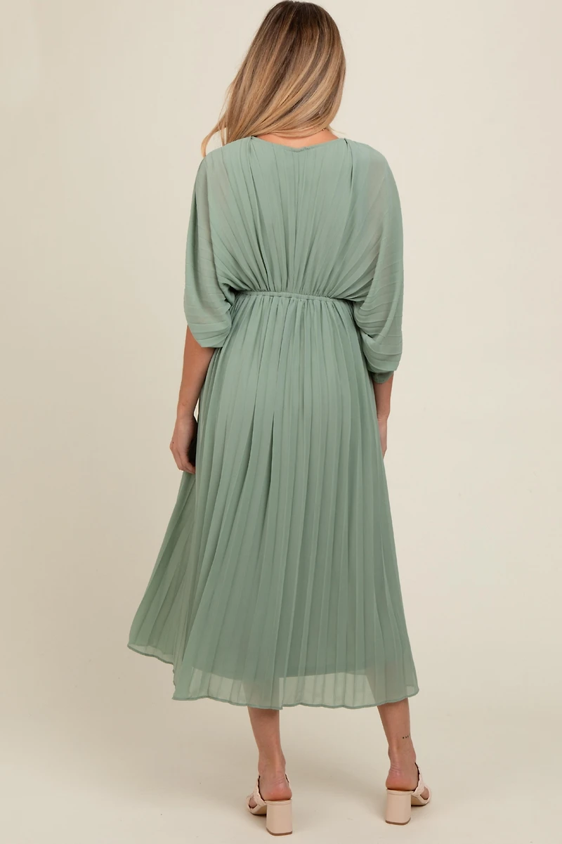 Pinkblush Maternity Black Pleated V Neck Maxi Dress