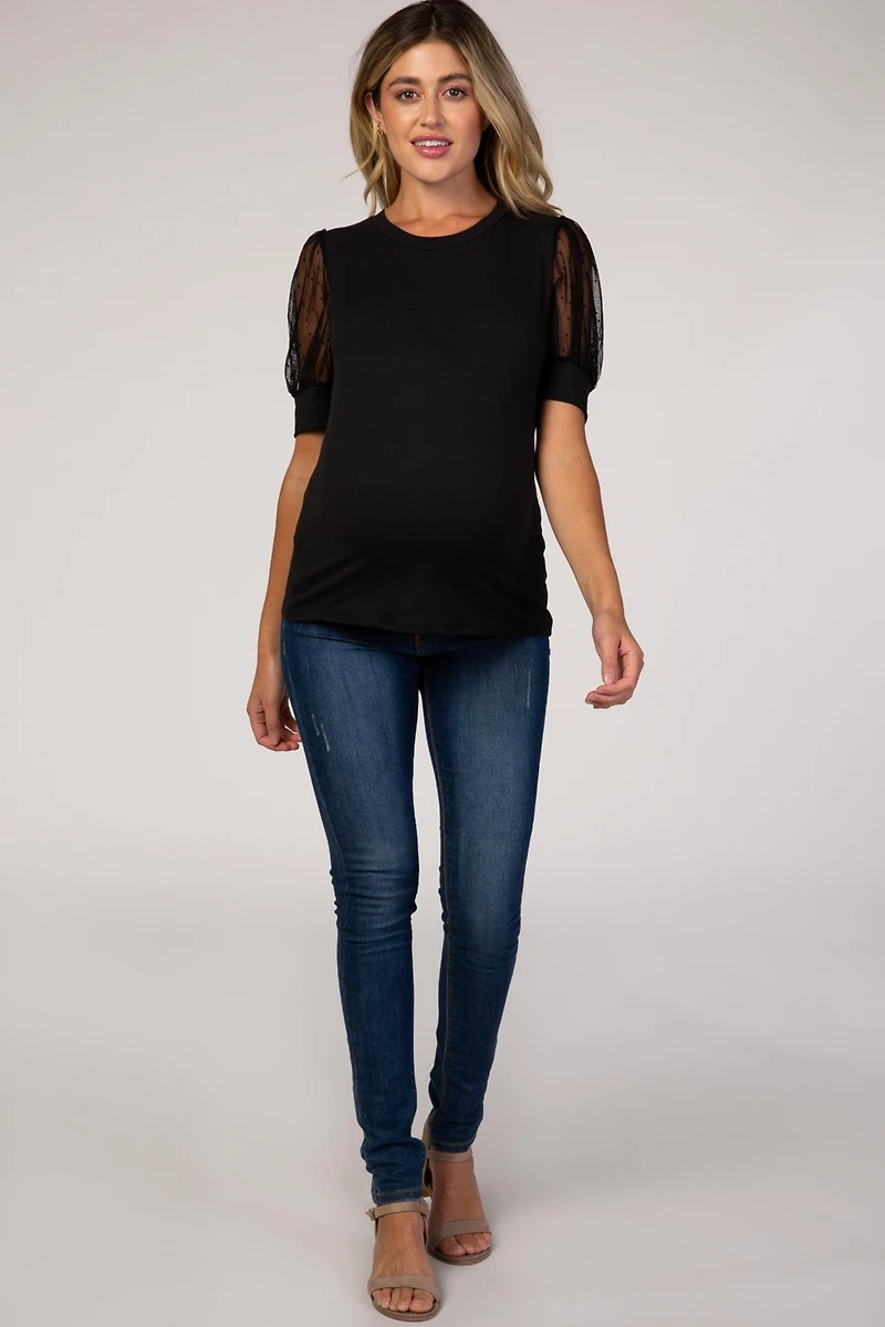 Pinkblush Maternity Black Mesh Sleeve Top